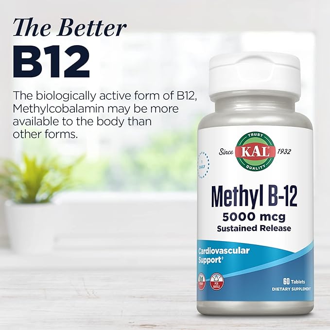KAL Vitamin B12 Methylcobalamin 5000mcg, Healthy Energy, Metabolism, Nerve & Red Blood Cell Support,* Fast Dissolve ActivMelts, Optimal Absorption, Natural Raspberry Flavor, 90 Servings, 90 Micro Tabs