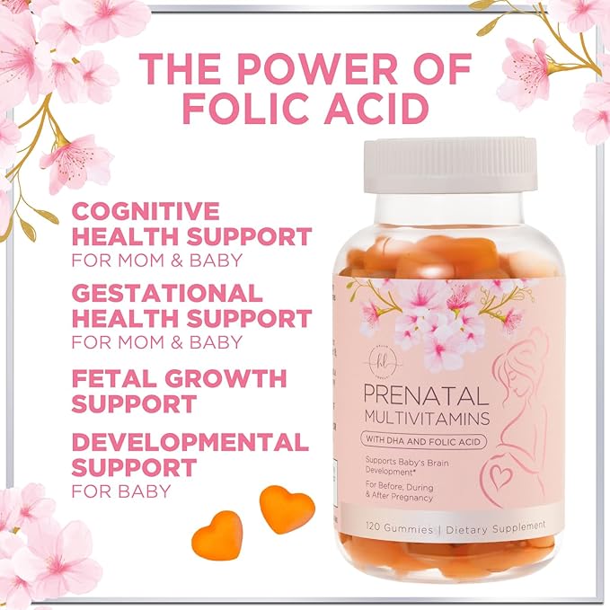 Prenatal Vitamins for Women – Complete Pregnancy Multivitamin - Folic Acid, Omega 3 DHA, Choline, Vitamin D – Essential Support for Mom's & Baby Brain Development - Tasty Orange Flavor - 120 Gummies