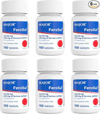 Major Ferosul - Ferrous Sulfate 325mg Tablets with 65mg of Elemental Iron - Iron Supplement for Women, Men - Red - 100 Count (6 Pack)