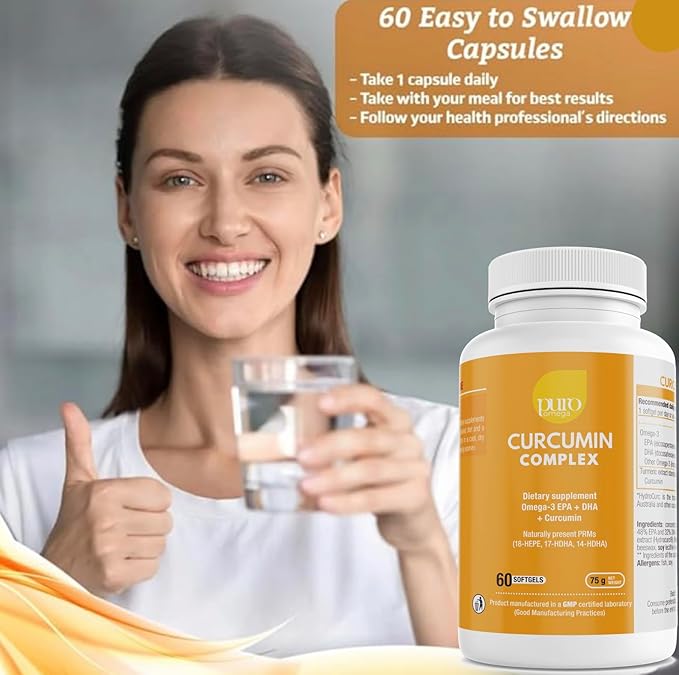 PuroOmega Curcumin Complex - Tripple Concentrated Omega 3 Oil Blended with Highly bioavailable Turmeric Supplement, 2 Months Supply. A VitalemedyMD Product