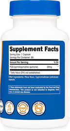 Nutricost PQQ (Pyrroloquinoline Quinone) 20mg, 60 Capsules (2 Bottles) - Veggie Capsules, Non-GMO, Gluten Free