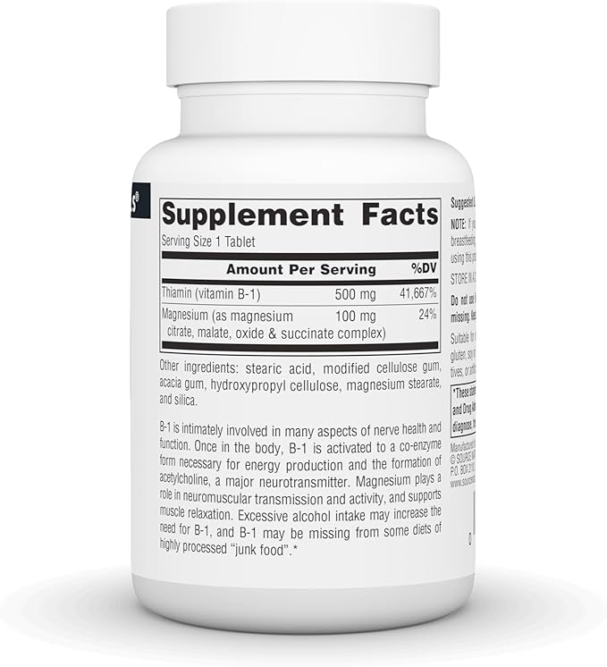 Source Naturals Vitamin B-1 Thiamin 500mg - High Potency, 500mg - 50 Tablets
