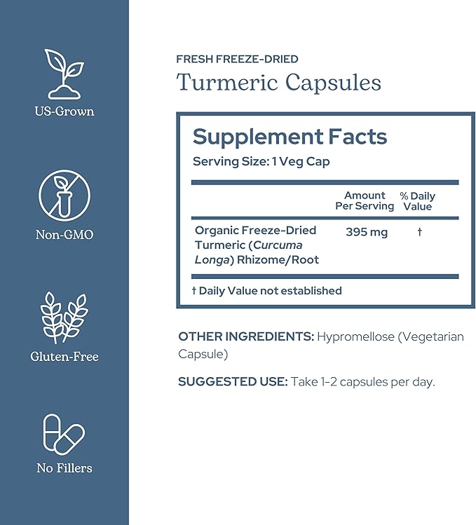 Eclectic Herb - Organic Turmeric Capsules | Musculoskeletal System & Joint Health Support | Herbal Supplement | Vegan, Non-GMO, Gluten Free, Freeze-Dried (90 CT | 395 mg)