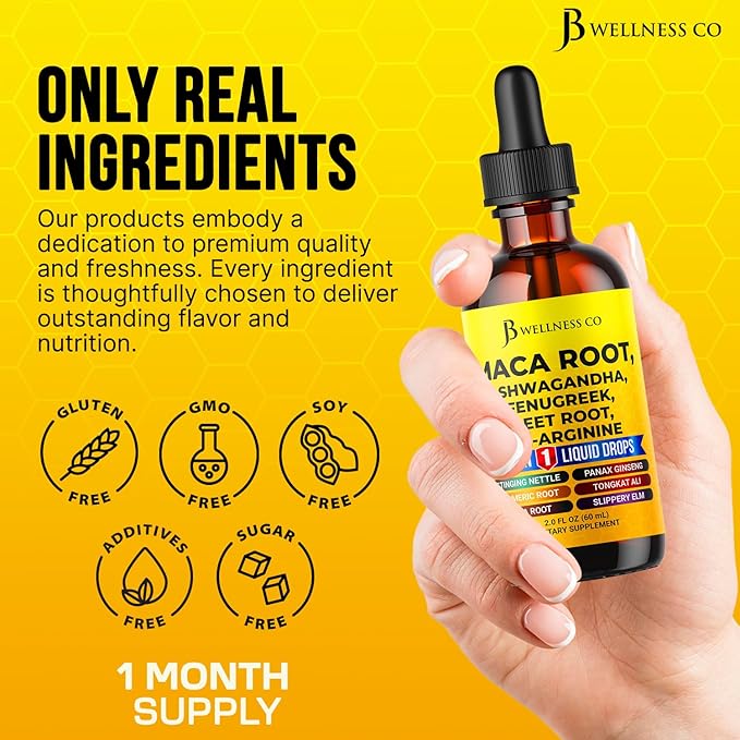 Organic Maca Root Liquid Drops with Ashwagandha, Nettle, Fenugreek, Beet Root and L-Arginine Liquid Multivitamin for Women and Men - 6oz