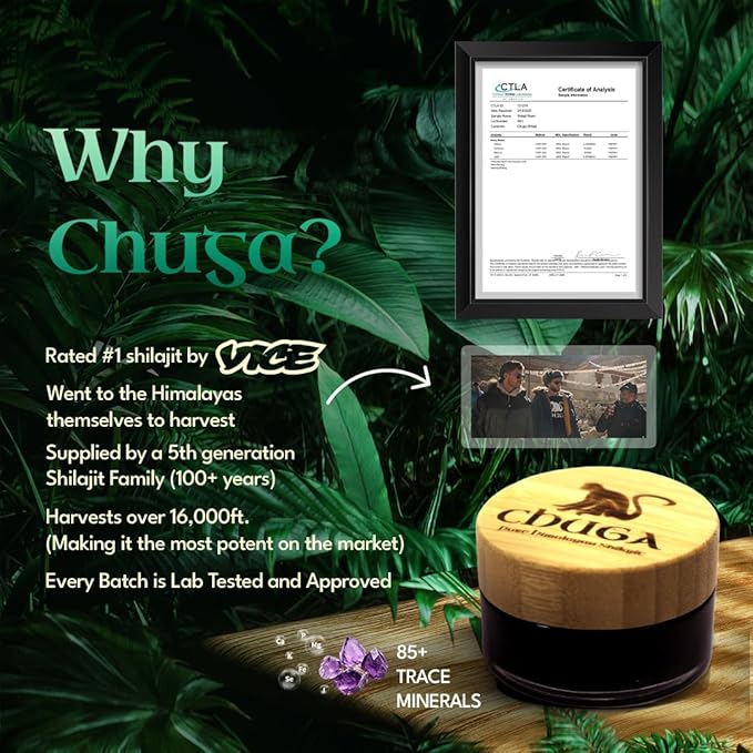 Chuga's Pure Himalayan Shilajit for Men & Women | Organic Shilajit Harvested 16,000 Feet | Lab Tested in USA, 74+ Fulvic Acid, Immune Booster, Shilajit Resin, 175 Servings per 35 Gram Jar (Pack of 2)