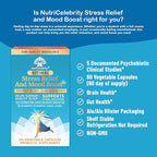 Nutricelebrity Optimal Stress Relief Supplement, Mood Support, Sleep Aid, Ashwagandha Organic, KSM-66, Brain Focus, Probiotics for Women, Gut Health, Vegan Non GMO 60 Days Supply
