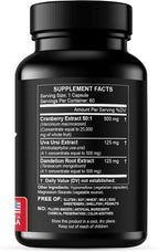 Cranberry Extract Pills - Super Strength 50:1 Whole Fruit Concentrate Equals to 25,000mg of Fresh Cranberries Plus Dandelion & Uva Ursi - Natural UTI Support - Kidney Cleanse & Urinary Tract Health