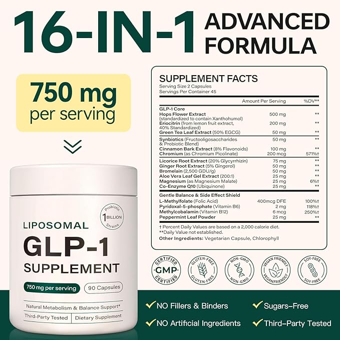 GLP-1 Supplement Support - GLP-1 Support Complex & GLP Activate Natural Formula for Metabolic Balance, Supports a Healthy Lifestyle and Fitness Goals - 90 Capsules