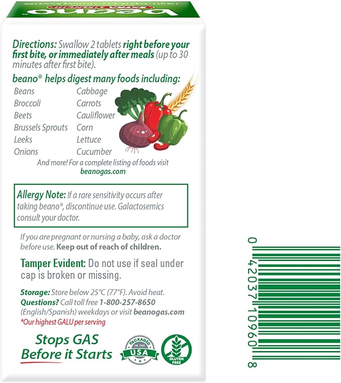 Beano Digestive Enzyme, Preventive Gas Relief for Adults, Helps Prevent Gas & Bloating, 150 Tablets
