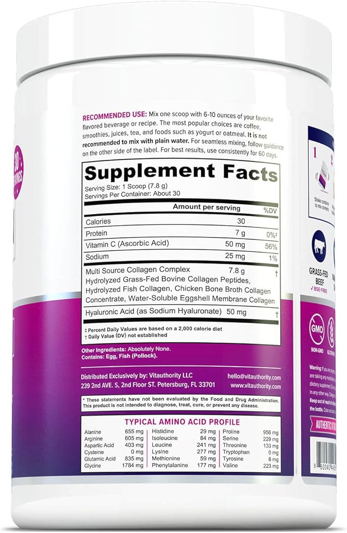 Multi Collagen Peptides Powder for Women - Hydrolyzed Unflavored Collagen Powder for Women with Types I II III V & X plus Vitamin C & Hyaluronic Acid for Beautiful Hair Skin and Nails - 30 Servings