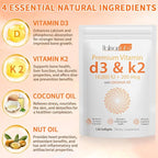 2 Bag Vitamin D3 K2 Supplement Softgel, Vitamin D3 K2 Softgel with 10000 IU Supports Immune, Heart, Teeth & Bone Health, Free of GMO, Gluten, Soy