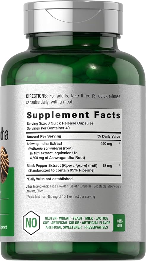 Horbäach Ashwagandha Supplement | 120 Capsules | with Black Pepper Extract | Maximum Strength | Non-GMO, Gluten Free Formula
