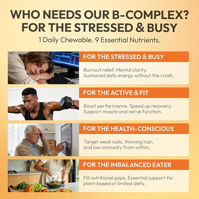 Vitamin B Complex with B1, B2, B3, B5, B6, B7, B9, B12 Taurine–Immune Support, Energy Metabolism and Nervous System – Super B Complex with Blood Orange Powder – 60 Tablets for Men & Women