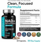 FREQNCY NAD+ Resveratrol Supplement – 500mg Nicotinamide Riboside (NR) - Anti-Aging & Cellular Energy - NAD & NMN Alternative – 60 Capsules - Vegan | Gluten Free