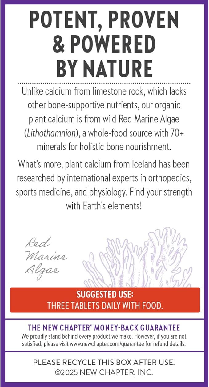 New Chapter Calcium Supplement - Bone Strength Plant-Based USDA Organic Calcium with Magnesium, Vitamin D3+K2, for Bone Health & Joint Mobility, Heart Support, 905 mg dose - 120 Slim Tablets