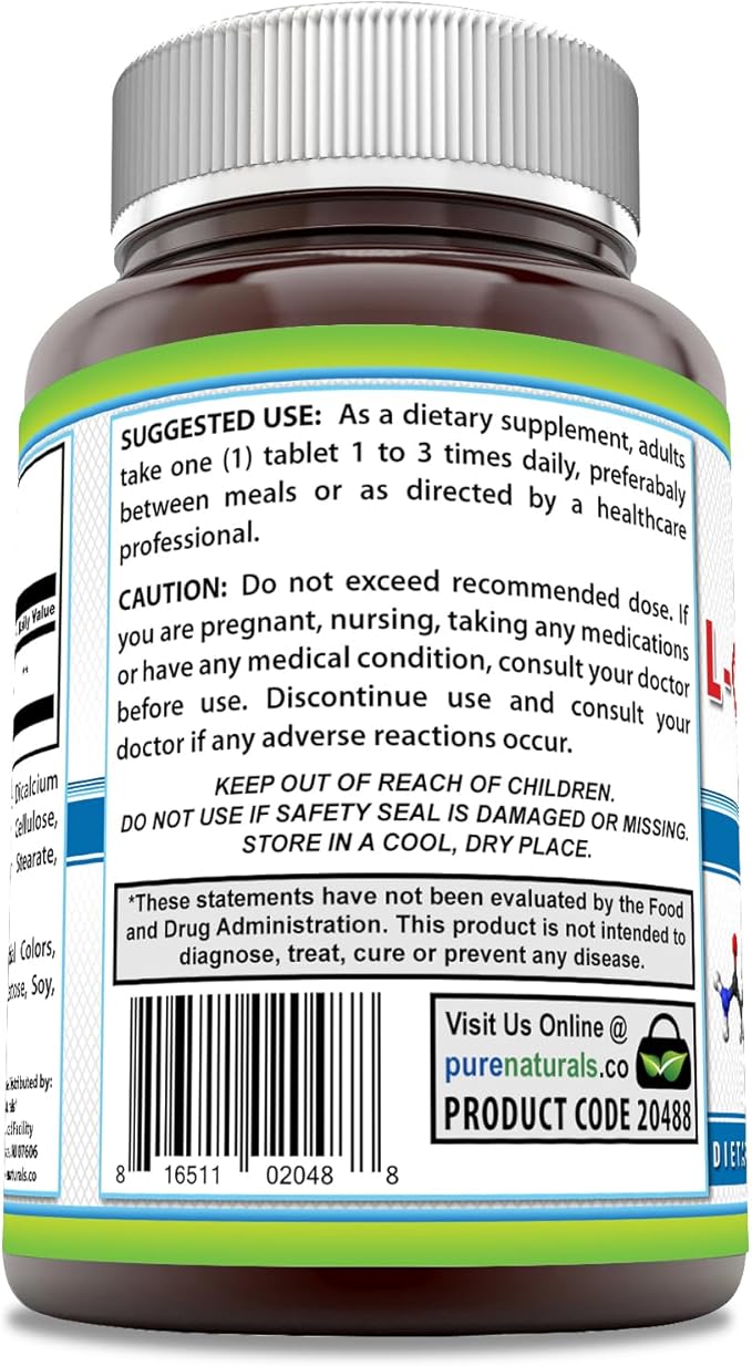 Pure Naturals L-Glutamine Supplement | 1000 Mg Per Serving | 240 Tablets | Non-GMO | Gluten Free | Made in USA