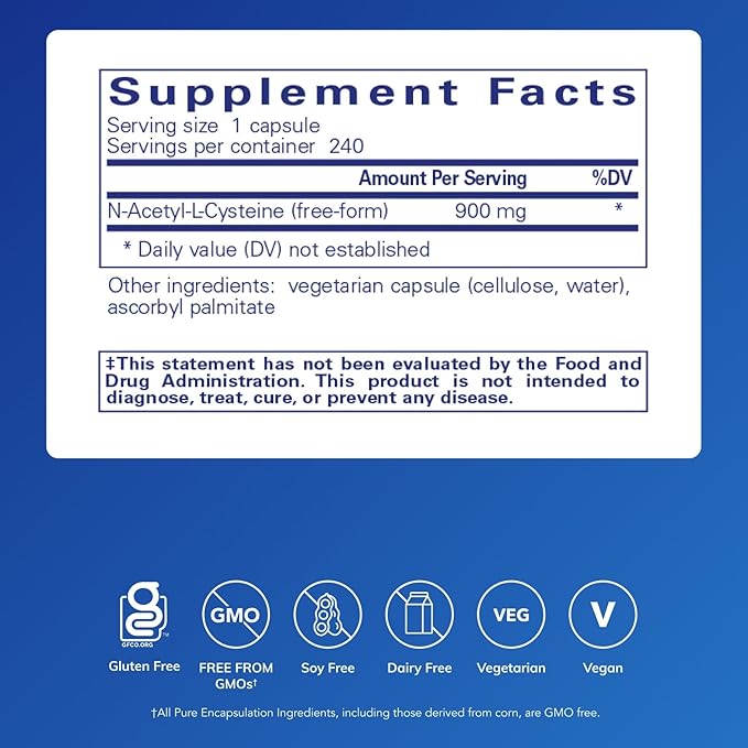 Pure Encapsulations NAC 900 mg - N-Acetyl Cysteine Amino Acid Supplement for Lung & Immune Support, Liver & Antioxidants* - 240 Capsules