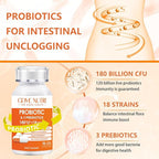 Probiotic Capsules, 90 Capsules 180 Billion CFU 18 Strains, Contains 3 Prebiotics, for Men & Women, Once Daily Probiotic Dietary Supplement, Boosts Digestive and Immune Health