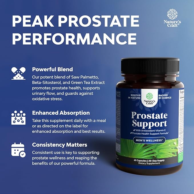 Herbal Saw Palmetto Male Supplement - Potent Pygeum and Saw Palmetto Extract with Beta Sitosterol & Green Tea Supplements for Adult Males for Urinary Tract Support & Frequent Urination - 60 Capsules