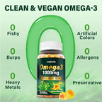 Omega-3 Supplement Gummies for Women & Men - 1000mg Vegan Omega3 DHA & EPA with Turmeric, Vitamin D3, K2, Citicoline for Overall Health - Algae Oil Omega 3 Fatty Acid Supplements, Sugar-Free