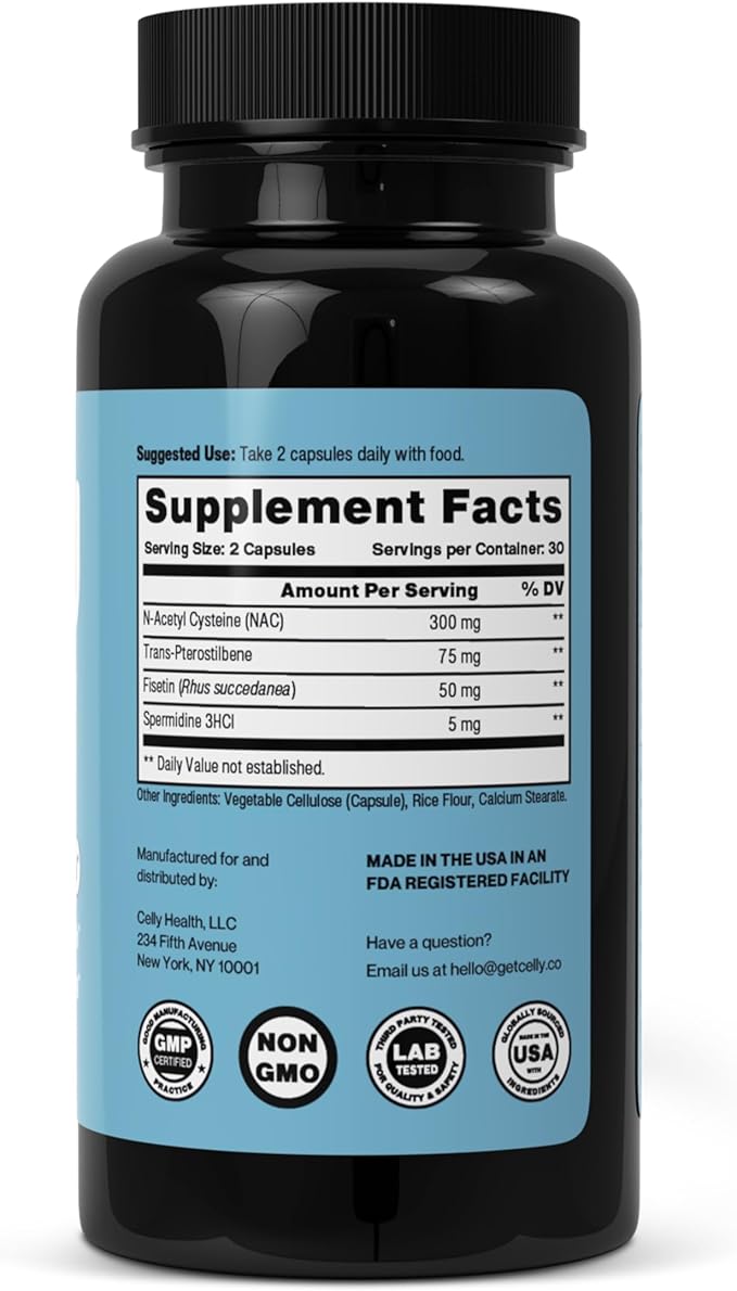 Celly Autophagy Activator | Longevity Supplement for Cellular Nutrition and Healthy Aging | Promotes Cell Renewal with Spermidine, Pterostilbene, Fisetin, and NAC | Made in USA & 3rd Party Tested
