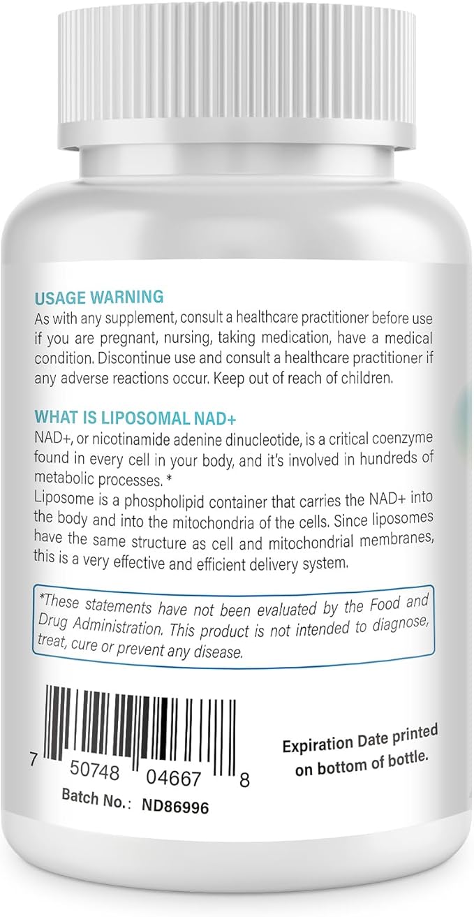 Liposomal NAD+ 1000 mg Supplement | High Bioavailability Liposomal Delivery | Cellular Energy & Wellness Support | Pure NAD+ Dietary Supplement | 180 Softgels