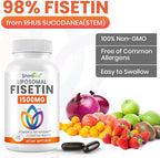 1500mg Fisetin Supplements - Powerful Absorption with Liposomal Delivery,98% Pure Fisetin,Polyphenol Antioxidant for Healthy Aging,Non-GMO - 2 Bottles, 120 Softgels for Adults