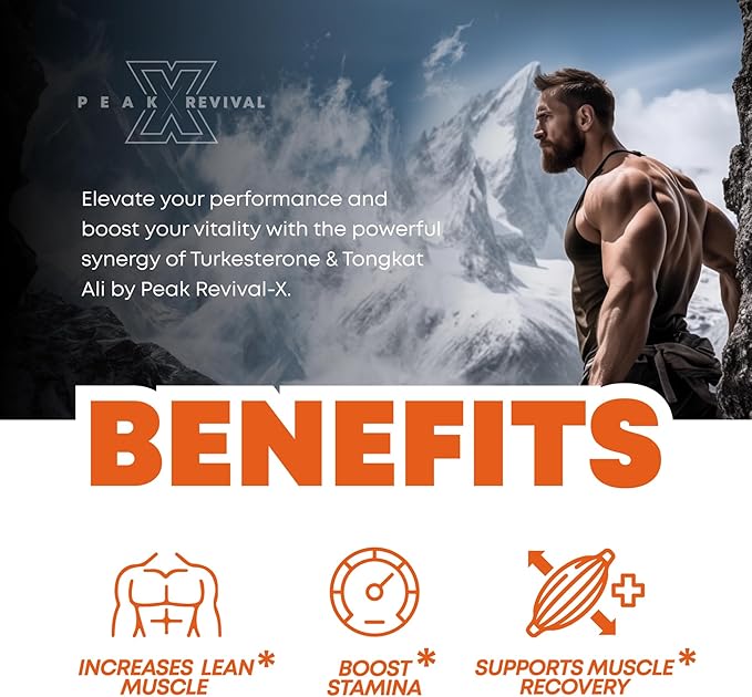 Turkesterone Tongkat Ali Supplement (500mg Ajuga Turkestanica + 250mg Tongkat Ali) 60 Capsules-Turkesterone Supplement 1000mg - Muscle Strength & Recovery Support - Made in The USA BY Peak Revival-X