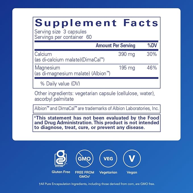 Pure Encapsulations Cal/Mag (Malate) 2:1 - Calcium & Magnesium (Malate) - Bone Health Supplement* - Optimal Absorption - Vegan & Gluten Free - 180 Capsules