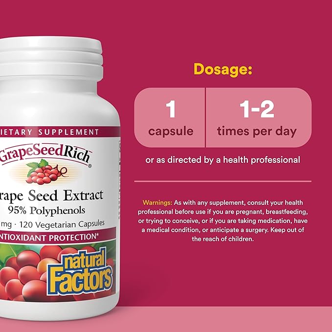 Natural Factors, GrapeSeedRich Grape Seed Extract, Antioxidant Support for Healthy Inflammatory Response, 120 Capsules