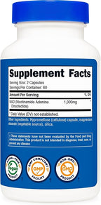Nutricost NAD+ Supplement 1,000mg per Serving,120 Capsules (Nicotinamide Adenine Dinucleotide) - 60 Servings, Gluten-Free, Vegan