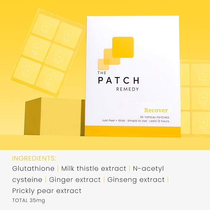 The Patch Remedy Recover Patch | Glutathione, Milk Thistle, NAC, Ginger, Ginseng & Prickly Pear | 30 Patches