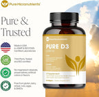 Pure Micronutrients Pure D3 – Vitamin D3 5000 IU, Natural Vitamin D Supplements (Cholecalciferol) - Immune Support, Healthy Muscle Function & Bone Health - 90 Mini Softgels