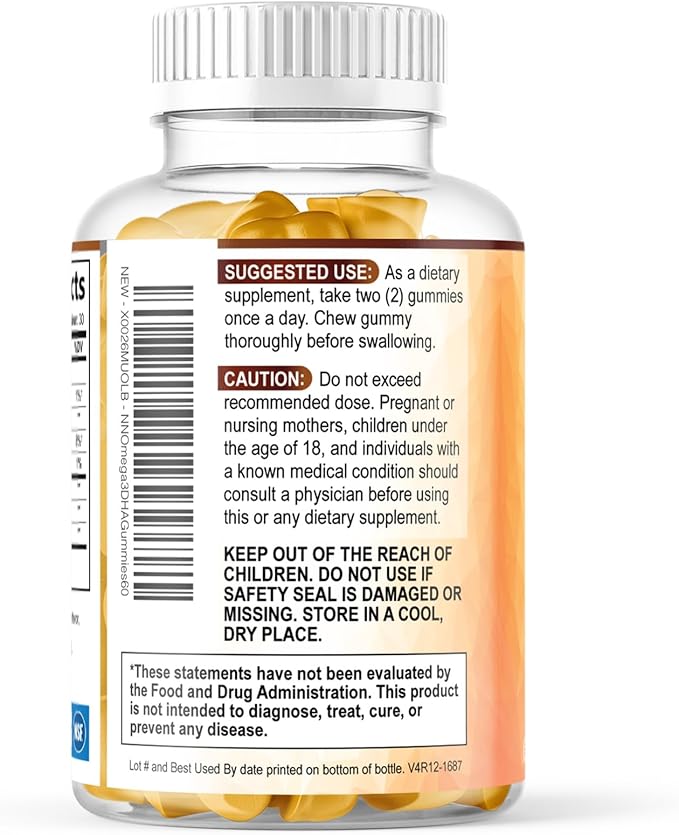 Omega 3 Fish Oil Gummies - Heart Healthy Omega 3 Gummy Supplement with High Absorption DHA & EPA, Extra Strength Joint & Brain Support, Delicious Orange Flavor Fish Oil Nature's Vitamin - 60 Gummies