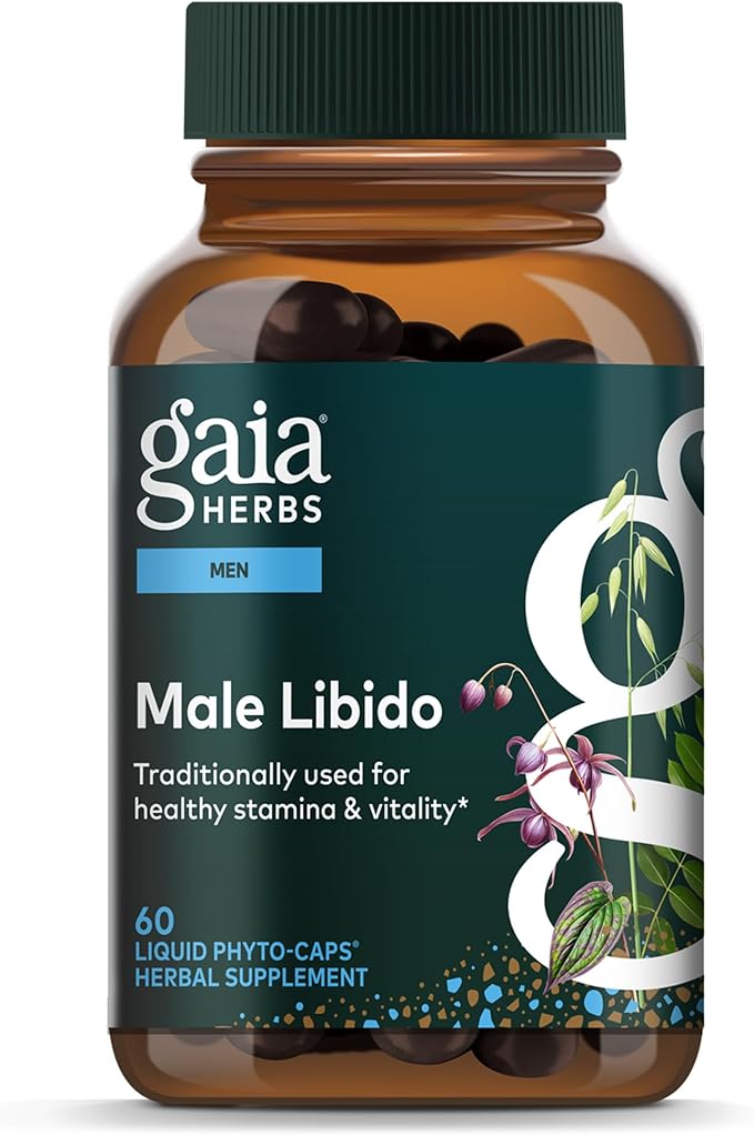 Gaia Herbs Male Libido - Herbal Supplement with Saw Palmetto, Horny Goat Weed & Oats - Traditional Herbs to Support Vitality & Energy Levels for Men* - 60 Vegan Liquid Phyto-Capsules (60 Servings)