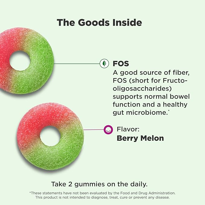 OLLY Fiber Gummy Rings, 5g FOS Prebiotic Fiber, Digestive Health Supplement,* Strawberry Watermelon Flavored, 25 Day Supply - 50 Count