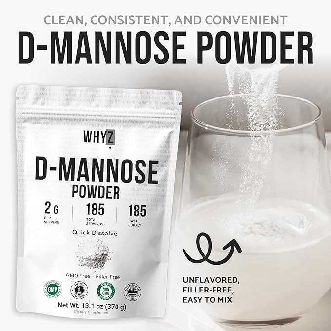 D-Mannose Powder Quick Dissolve Pure Premium Mannose Supplement Essential Powder for Supports Urinary Tract and Bladder Quick Water Soluble Formula for Drinks and Smoothies Vegan Zero-Additives, 370g