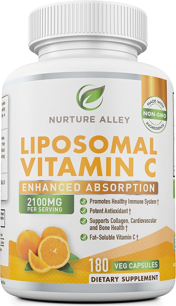 Liposomal Vitamin C 2100mg- 180 Capsules High Absorption Ascorbic Acid - Supports Immune System and Collagen Booster - Powerful Antioxidant High Dose Fat Soluble Supplement
