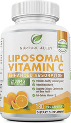 Liposomal Vitamin C 2100mg- 180 Capsules High Absorption Ascorbic Acid - Supports Immune System and Collagen Booster - Powerful Antioxidant High Dose Fat Soluble Supplement