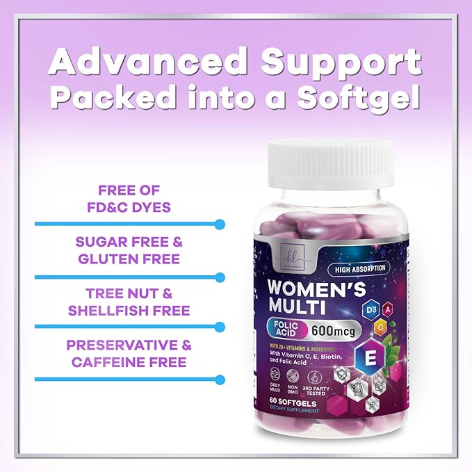 Multivitamin For Women - Complete Daily Woman's Multivitamins with Biotin, Calcium, Folic Acid, Iron, Zinc, Vitamin A, C, D, E & B Vitamins, Women's Hair Skin and Nails Supplements - 60 Softgels