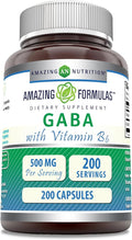 Amazing Formulas GABA with Vitamin B6 Supplement | 500 Mg Per Serving | 200 Capsules | Non-GMO | Gluten Free | Made in USA
