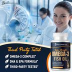 Triple Strength Omega 3 Fish Oil 3750 mg - EPA & DHA - Over 3000mg Omega-3 Fatty Acids - 1350mg EPA + 900mg DHA - Best Essential Fatty Acids, Burpless Fish Oil - 90 Count