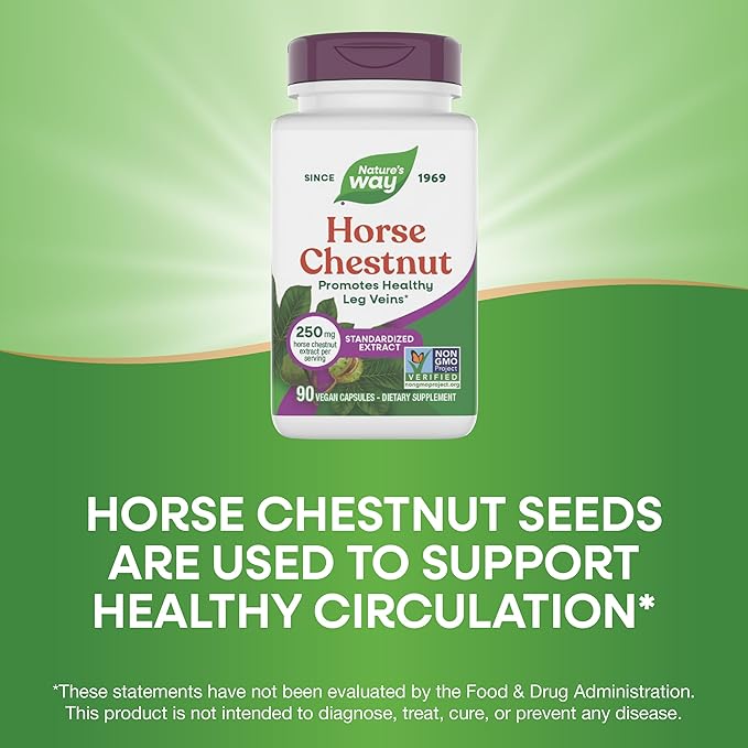 Nature's Way Horse Chestnut Extract, Premium Extract, Promotes Healthy Leg Veins*, 250 mg per Serving, Vegan, 90 Capsules (Packaging May Vary)