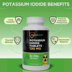 Potassium Iodide Tablets 130 mg | 120ct KI Tablets - Nuclear Radiation Protection - Potassium Iodine Pills - YODO Naciente - KI Pills - USA - ThyroShield