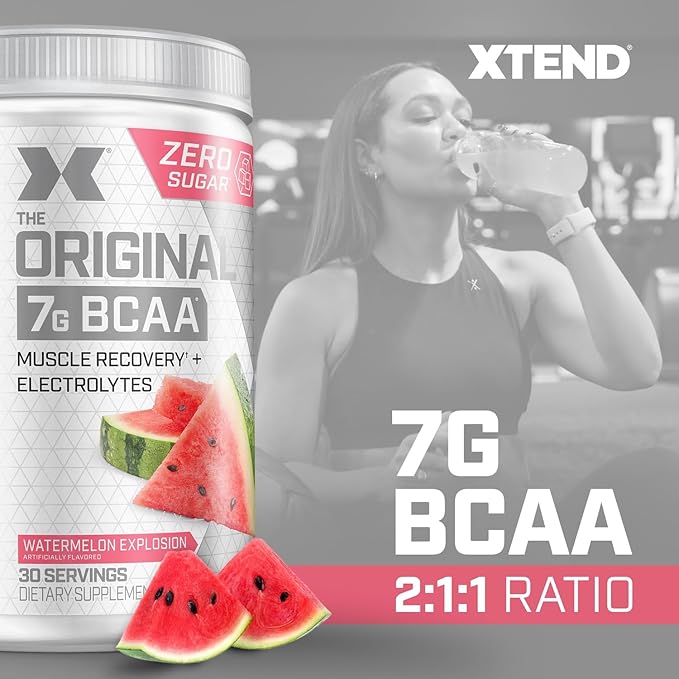Xtend Original BCAA Powder, 7g BCAAs and 2.5g L-Glutamine for Muscle Recovery Hydration and Lean Muscle, Sugar Free Intra and Post Workout Drink with Electrolytes, Watermelon Explosion, 30 Servings
