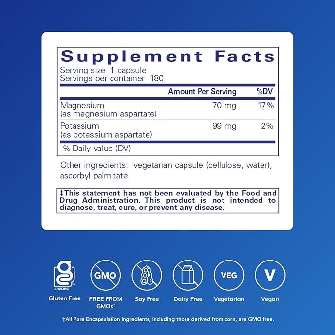 Pure Encapsulations Potassium Magnesium (Aspartate) | Supplement to Support Heart, Muscular, Bone, and Nerve Health* | 180 Capsules