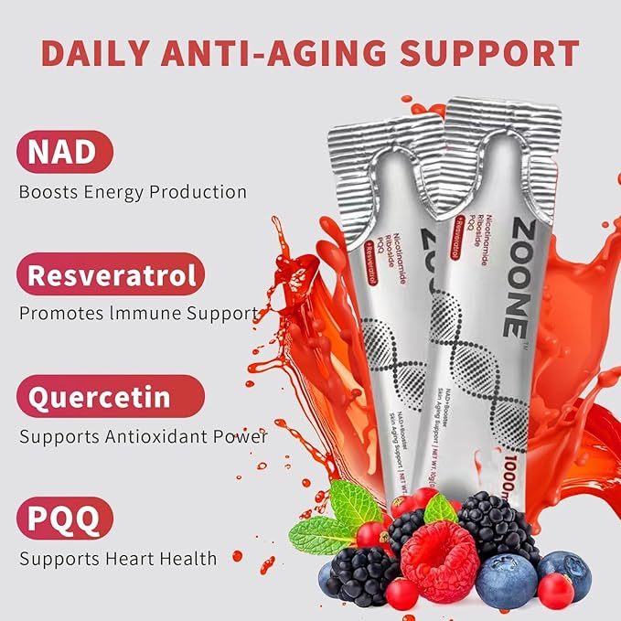 NAD Resveratrol Supplement, NAD+ Liquid Supplement 1000mg, with Nicotinamide Riboside, Resveratrol & PQQ, NAD Supplements for Men & Women, Healthy Aging & Boosts Cellular Energy – 60 Packs