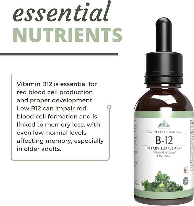 Optimal Health Systems Essential B-12 Drops | Whole Food B-12 for Energy, Red Blood Cell & Cognitive Support | Potent, Vegetarian, Gluten Free, Non-GMO – 60 mL