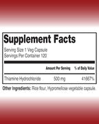 Vitamine B1 Thiamine Hydrochloride, Thiamine Hcl, 500mg-120 Capsules,Vegan,Non GMO,No Artificial fillers or Stearate additives.