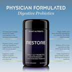 RESTORE | Digestive Probiotics & Antioxidant Daily Supplement | Supports IBS & Gut Health | 4 Clinically Proven Strains Including 3 Spore-Based Probiotics | 60 Capsules | 30 Day Supply, 1-Pack